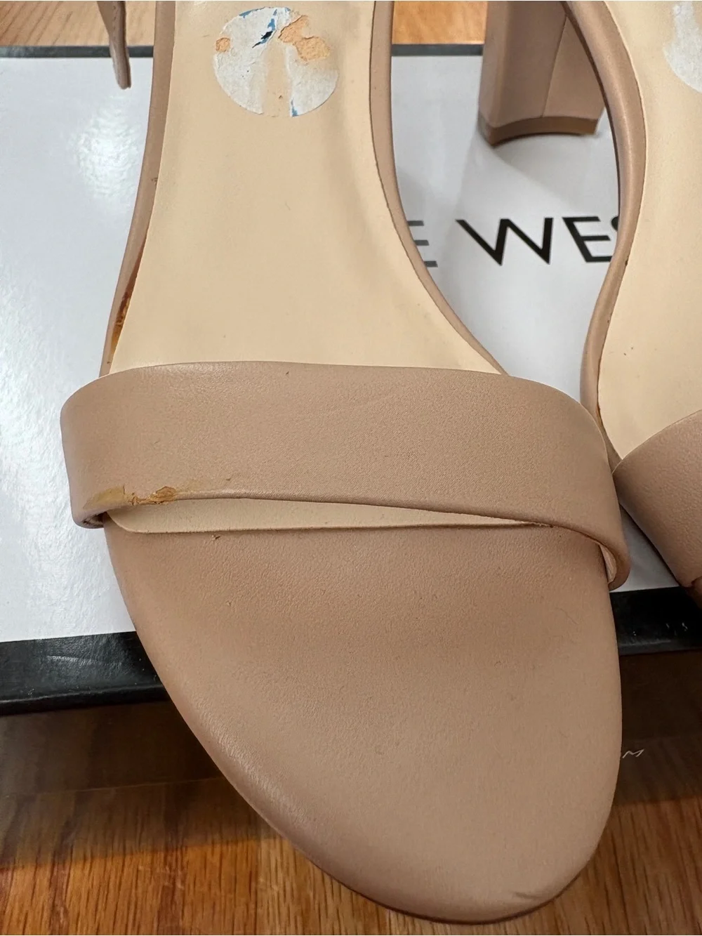 Nine West Beige Ankle-Strap Heeled Sandals
